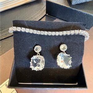 Sterling Silver CZ Tennis Bracelet + Sterling Silver Crystal Drop Earrings Set